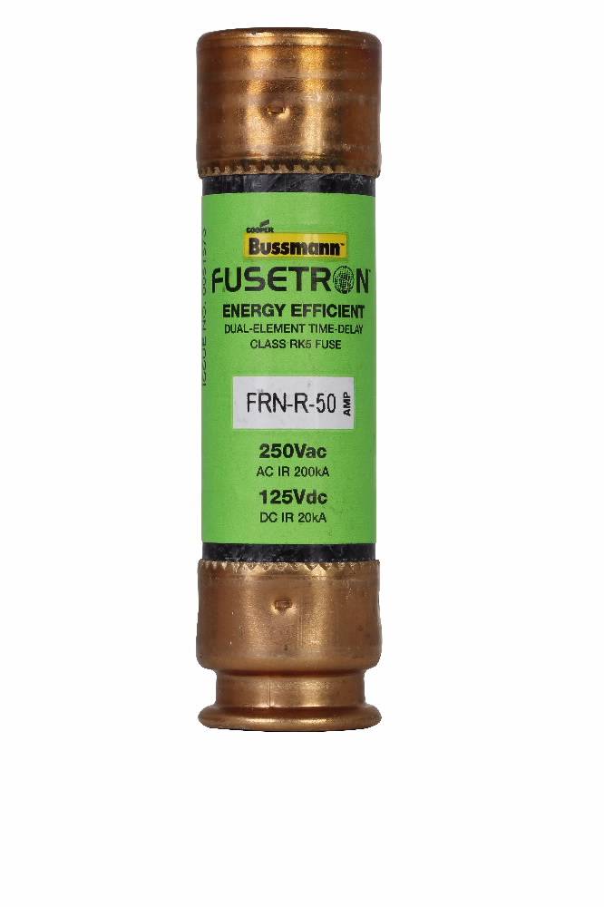 Bussmann Fusetron™ FRN-R-50 Current Limiting Time Delay Fuse, 50 A, 250 VAC/125 VDC, 20/200 kA Interrupt, RK5 Class, Cylindrical Body