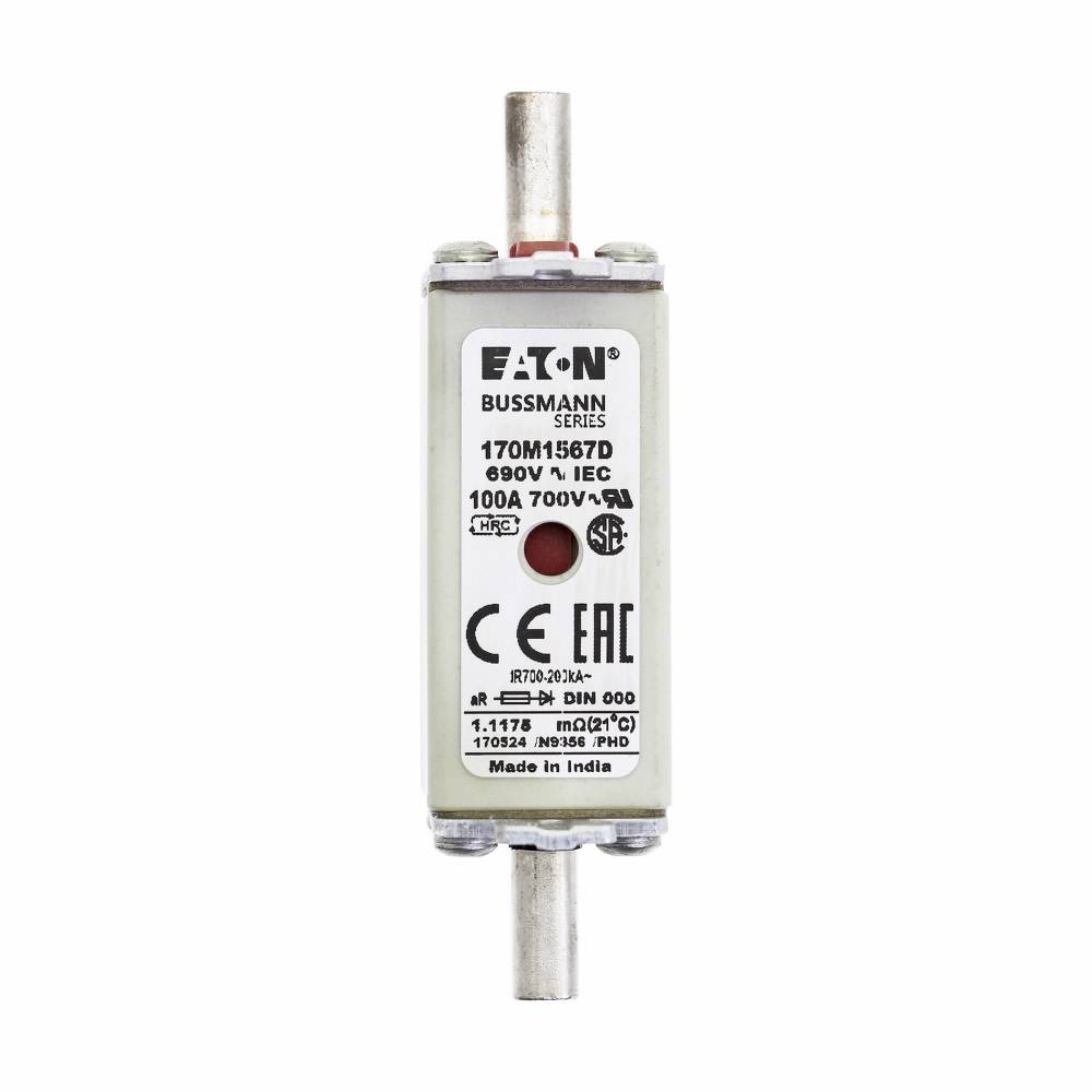 Edison 170M1567D High Speed Fuse, 100 A, 690 VAC, 200 kA Interrupt, Class: AR, Square Blade Body
