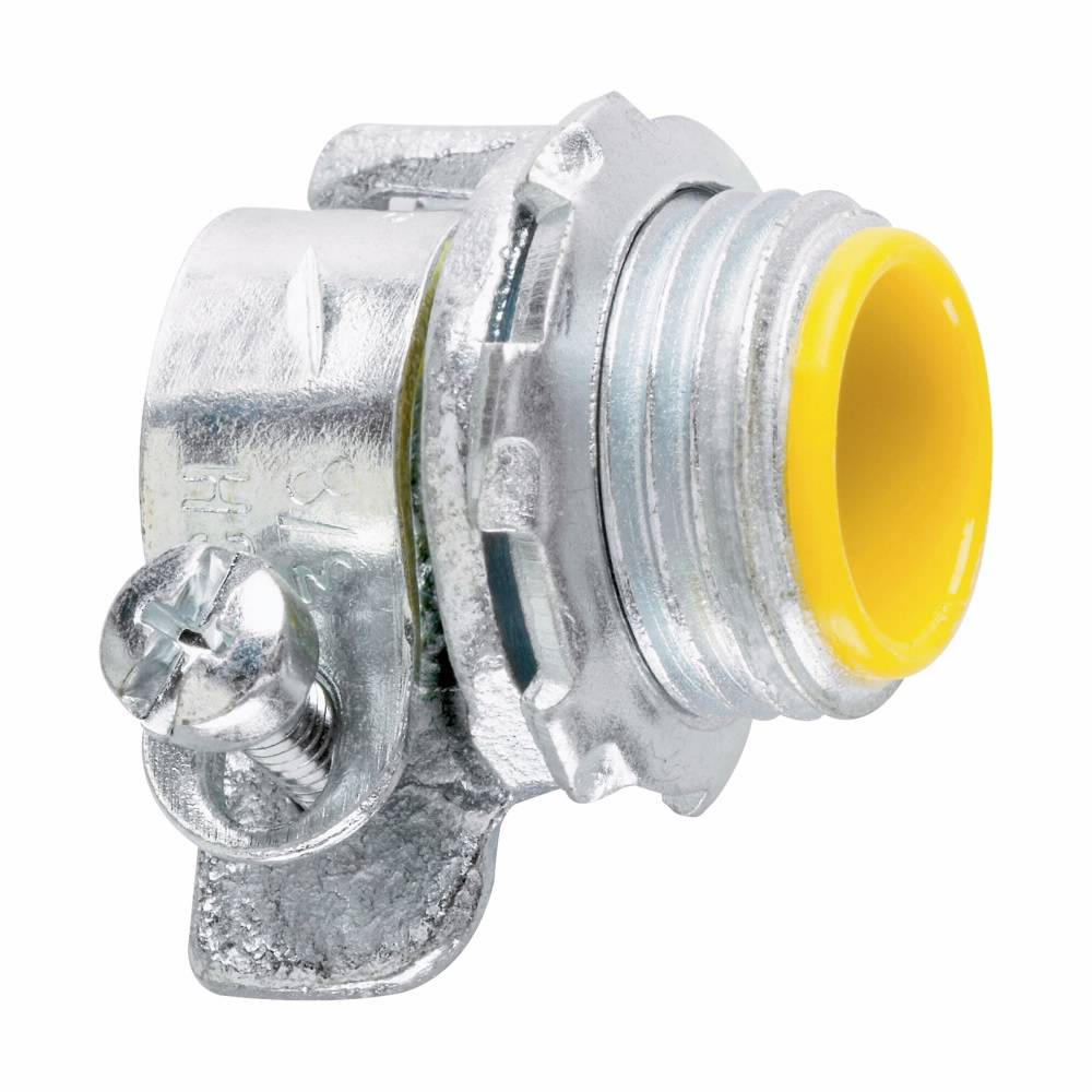 EATON Crouse-Hinds 1708 Insulated Straight Squeeze Connector, 1/2 in Trade, 15/16 in Cable Openings, For Use With Flexible Metallic Conduit Fitting, Malleable Iron, Zinc Plated
