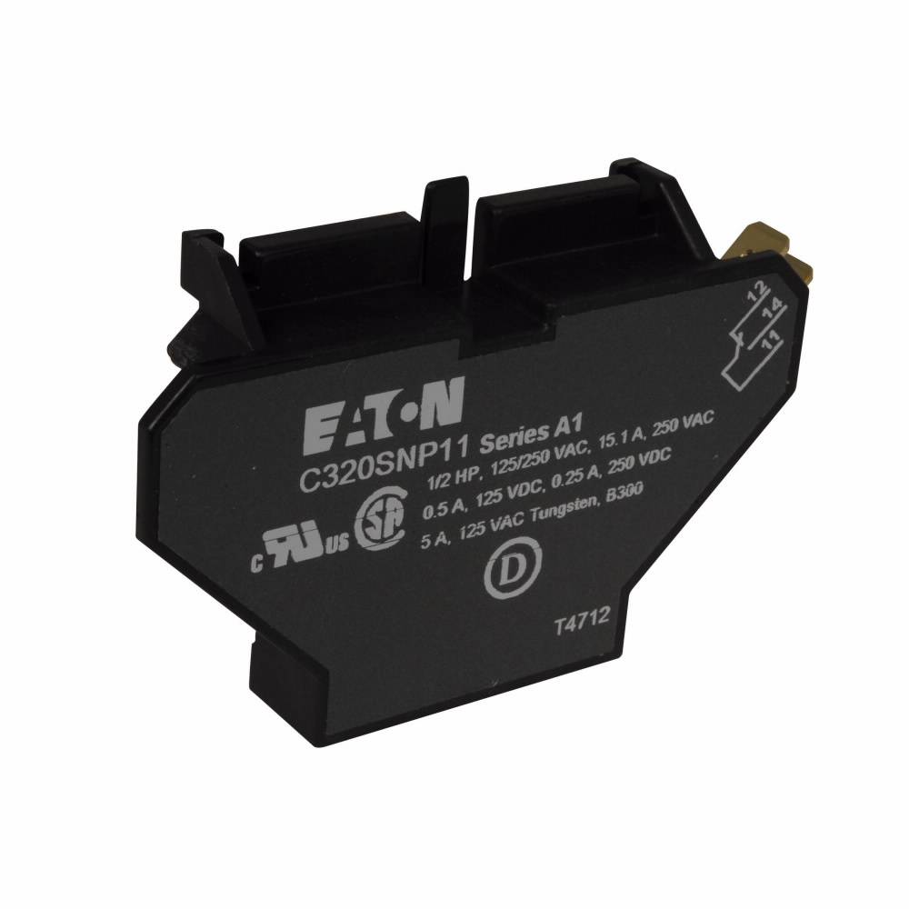 EATON C320SNP11 Auxiliary Contact, 600 VAC, 10 A, Silver Cadmium Alloy