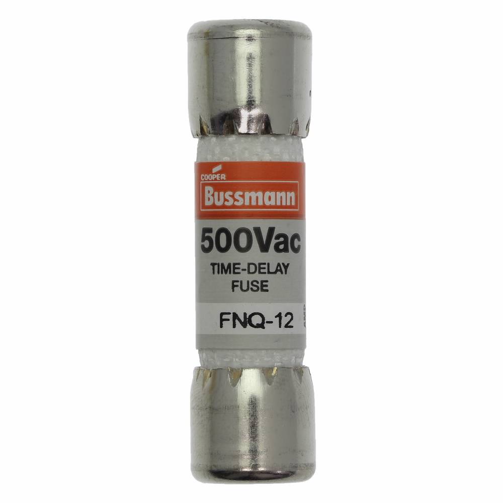 Bussmann Tron® FNQ-12 Low Voltage Supplemental Time Delay Midget Fuse, 12 A, 500 VAC, 10000 A Interrupt, Class: Supplemental, Cartridge Body