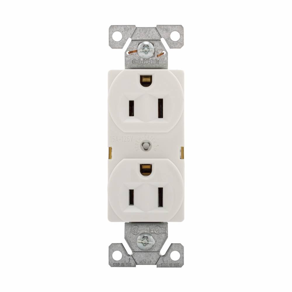 EATON Arrow Hart™ Eaton Wiring Devices 5262W Duplex Straight Blade Receptacle, 125 VAC, 15 A, 2 Poles, 3 Wires, White