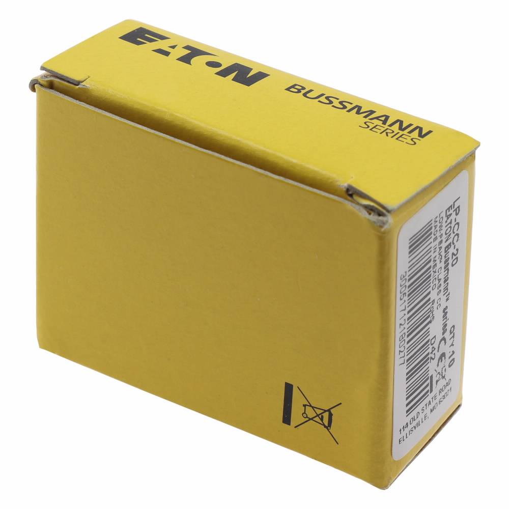 Bussmann Low-Peak™ LP-CC-20 Current Limiting Time Delay Fuse, 20 A, 600 VAC/300 VDC, 20/200 kA Interrupt, CC Class, Cylindrical Body