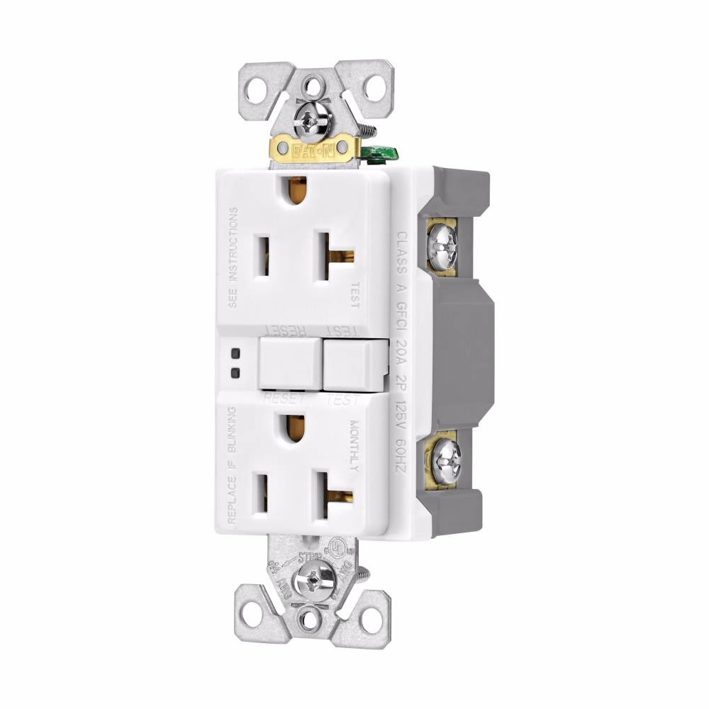 Eaton Wiring Devices SGF20W SGF Duplex GFCI Receptacle, 125 VAC, 20 A, 2 Poles, 3 Wires, White