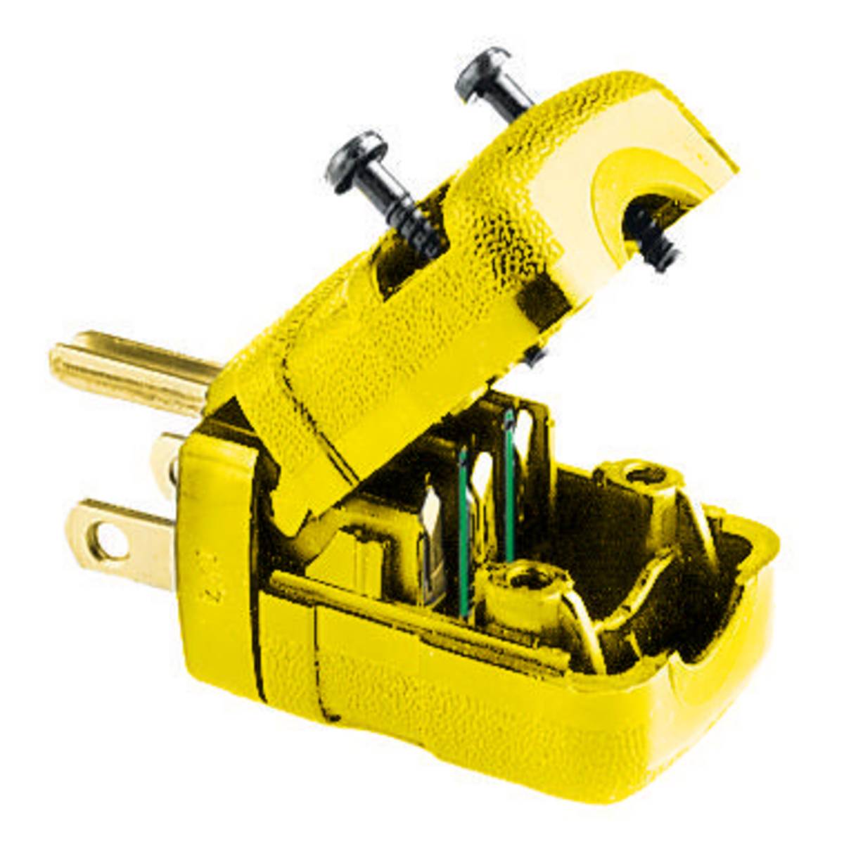 Wiring Device-Kellems Valise® HBL5966VY 1-Phase Grounding Portable Standard Cord Mount Straight Blade Plug, 125 VAC, 15 A, 2 Poles, 3 Wires, Yellow