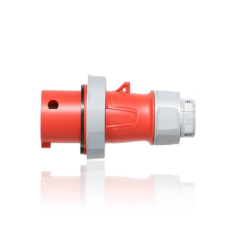 Leviton® 430P7WLEV 3-Phase Watertight Pin and Sleeve Plug With Standard Clamp, 480 VAC, 30 A, 3 Poles, 4 Wires, Red