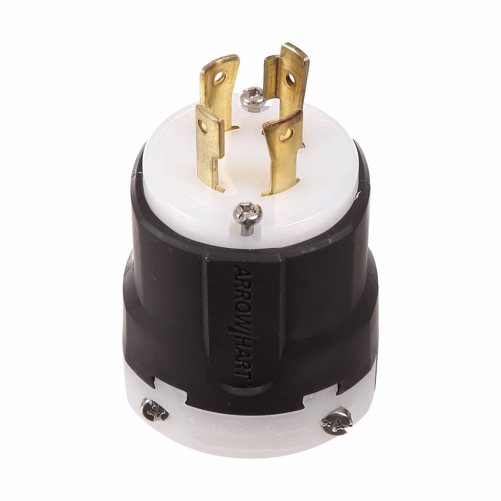 EATON Eaton Wiring Devices Arrow Hart™ Hart-Lock® Safety Grip™ AHL1430P Straight Locking Plug, 125/250 VAC, 30 A, 3 Poles, 4 Wires, Yellow