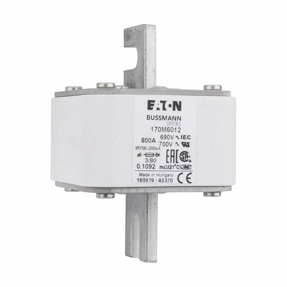 Bussmann 170M6012 Type 80 High Speed Fuse, 800 A, 690 V, 200 kA Interrupt, Class: aR, Square Body