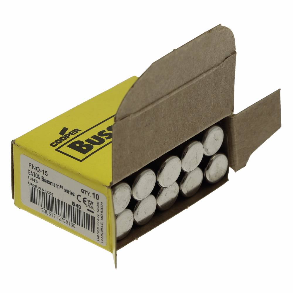 Bussmann Tron® FNQ-15 Low Voltage Supplemental Time Delay Midget Fuse, 15 A, 500 VAC, 10000 A Interrupt, Class: Supplemental, Cartridge Body