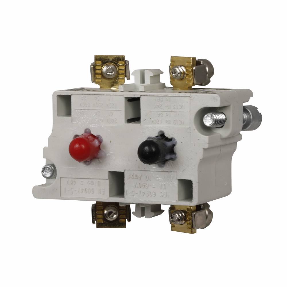 EATON 10250T47 Heavy Duty Special Purpose Contact Block, 30.5 mm, 1ECNO-1NC Contact, 10 A at 600 VAC, 5 A at 250 VDC Contact, Silver Contact, Momentary Action, Black