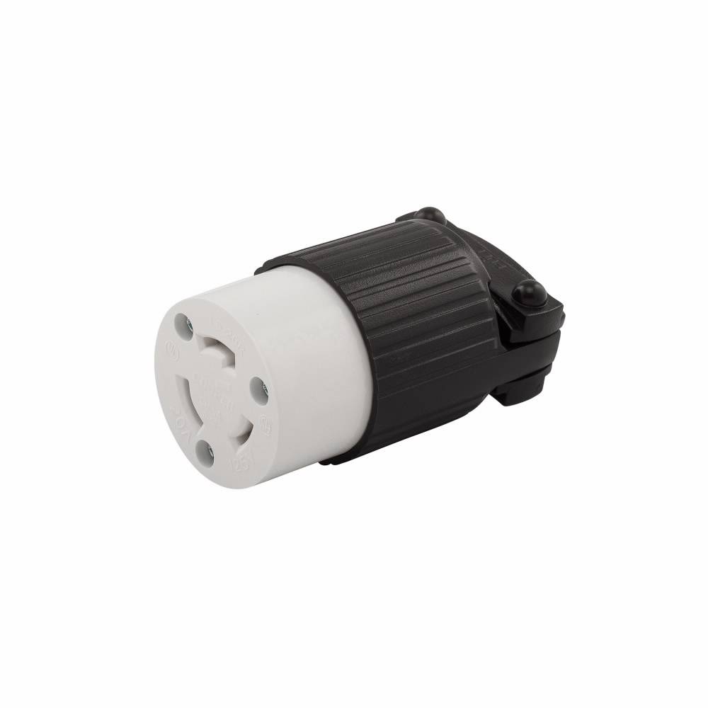 EATON Arrow Hart™ Eaton Wiring Devices L520C Locking Connector, 125 VAC, 20 A, 2 Poles, 3 Wires, Black/White