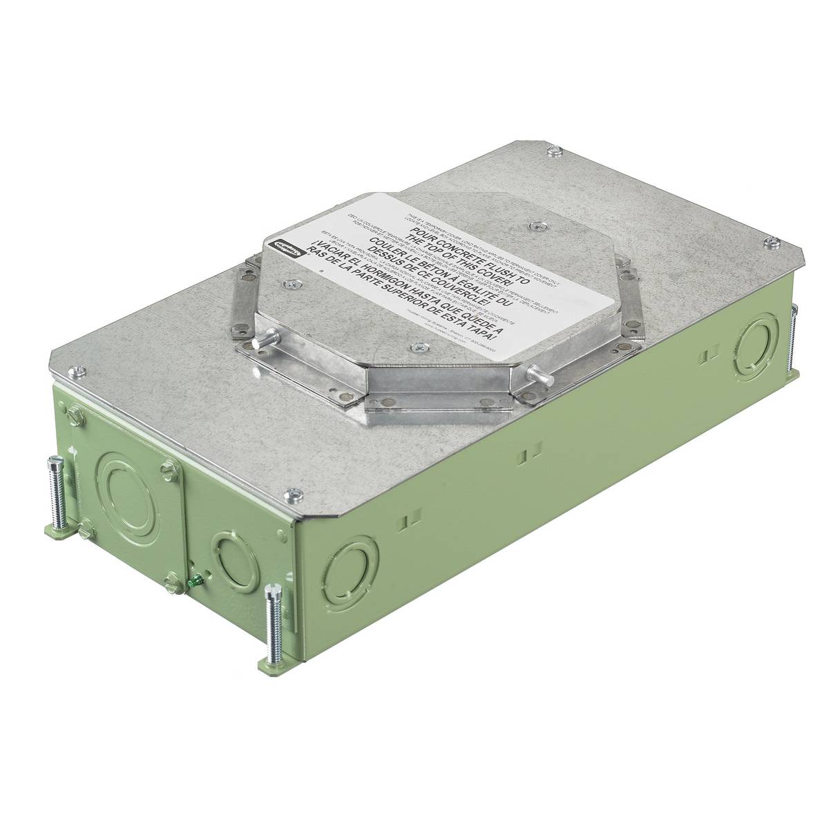 Wiring Device-Kellems CFB2G30RCR CFB Corrosion Resistant On-Grade Floor Box, Stamped Steel, 35 cu-in Capacity, 2 Gangs, (12) Knockouts, 13.8 in L x 7.32 in W x 3.75 in H