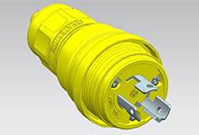 Woodhead® 24W47 130146 Locking Blade Plug, 125 V, 15 A, 2 Poles, 3 Wires, Yellow