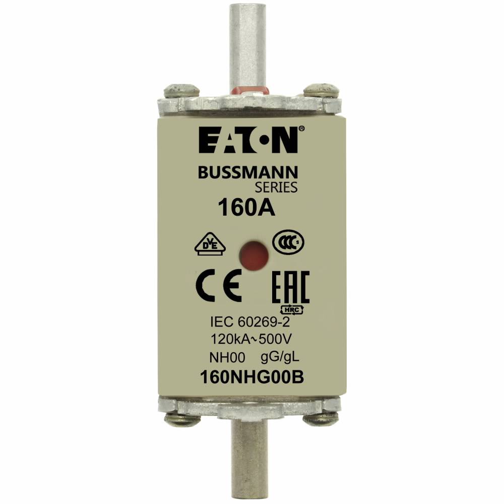 Bussmann 160NHG00B Size 00 Dual Indicator Low Voltage NH Fuse Link, 500 V, 160 A, For Use With NH Series Class C gG/gL Fuse, Ceramic