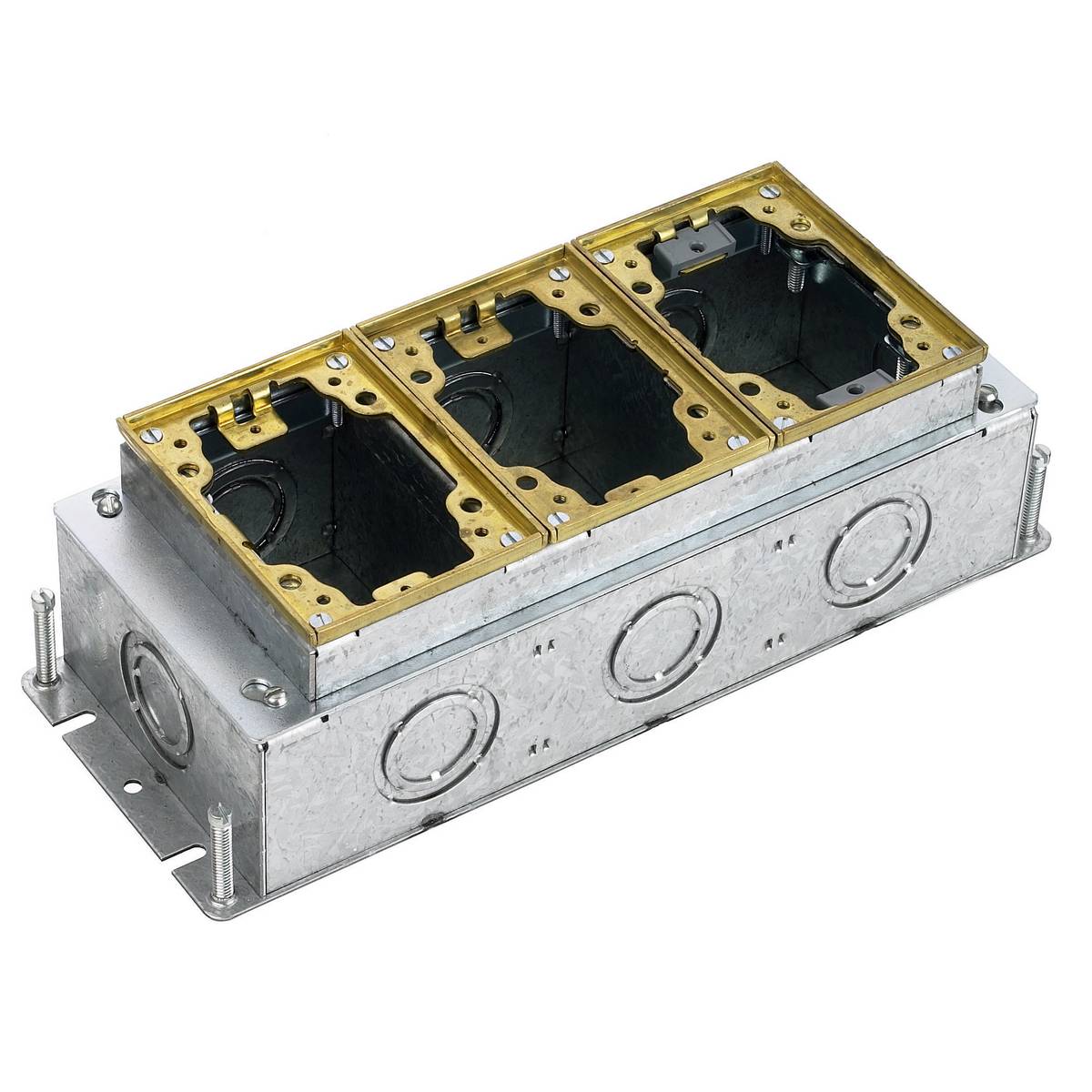 Wiring Device-Kellems B2433 Deep Fully Adjustable Standard Sized Floor Box, Stamped Steel, 50.8 cu-in/Gang Capacity, 3 Gangs, 10 Knockouts, 4.81 in L x 12.5 in W x 3.72 in H