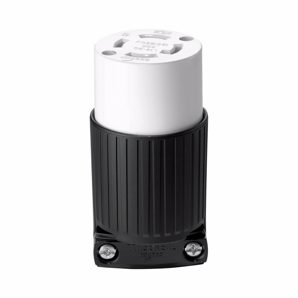 EATON Arrow Hart™ Eaton Wiring Devices L1430C Duplex GFCI Straight Locking Connector, 125/250 VAC, 30 A, 3 Poles, 4 Wires, Black/White