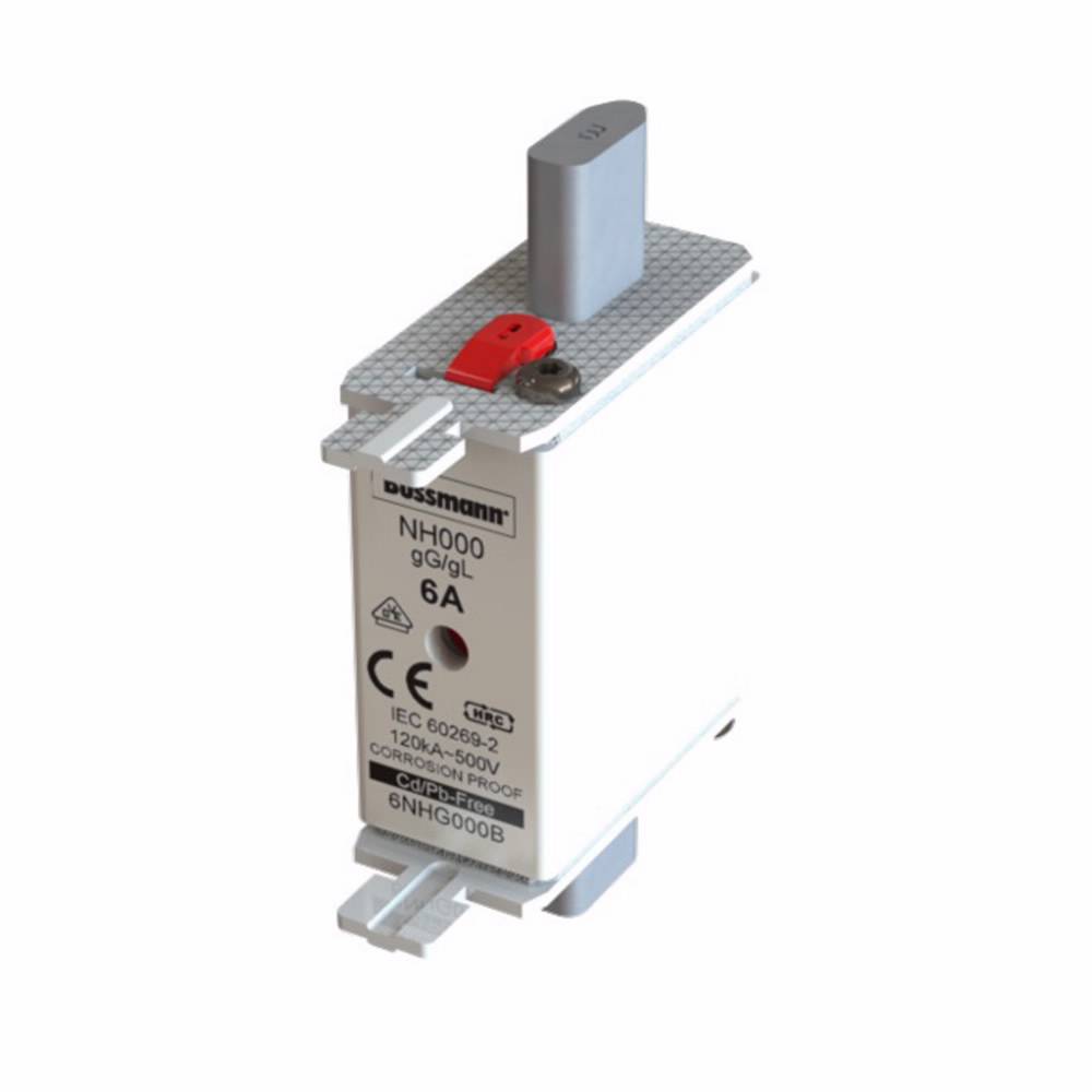 Bussmann 6NHG000B Size 000 Dual Indicator Low Voltage NH Fuse Link, 500 V, 6 A, For Use With NH Series Photovoltaic Fuse, Class C gG/gL Fuse, Ceramic