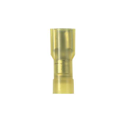 Panduit® Pan-Term™ DNF10-250FIB-D Type DNF-FIB Loose Piece Vibration-Resistant Female Disconnect, 10 AWG Conductor, 0.25 in W x 0.032 in THK Tab, Butted Seam/Funnel Entry Barrel, Brass, Yellow, Fully Insulated