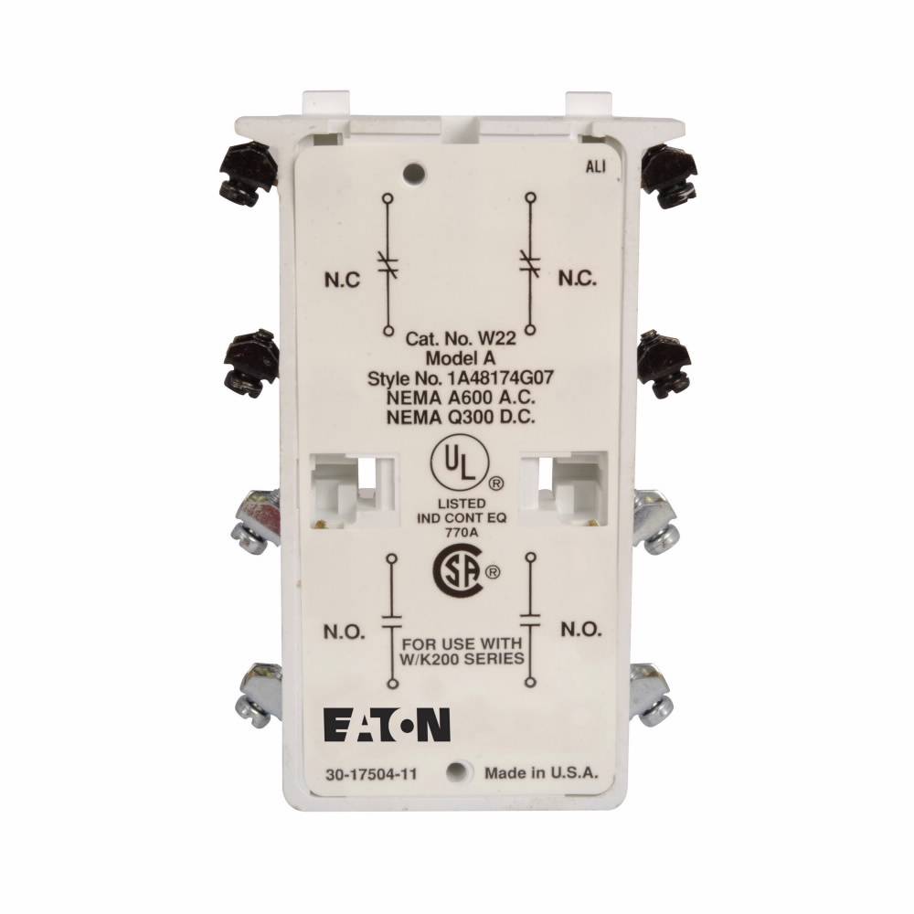 EATON W22 Auxiliary Contact, 120/600 VAC, 125/300 VDC, 4 Contacts