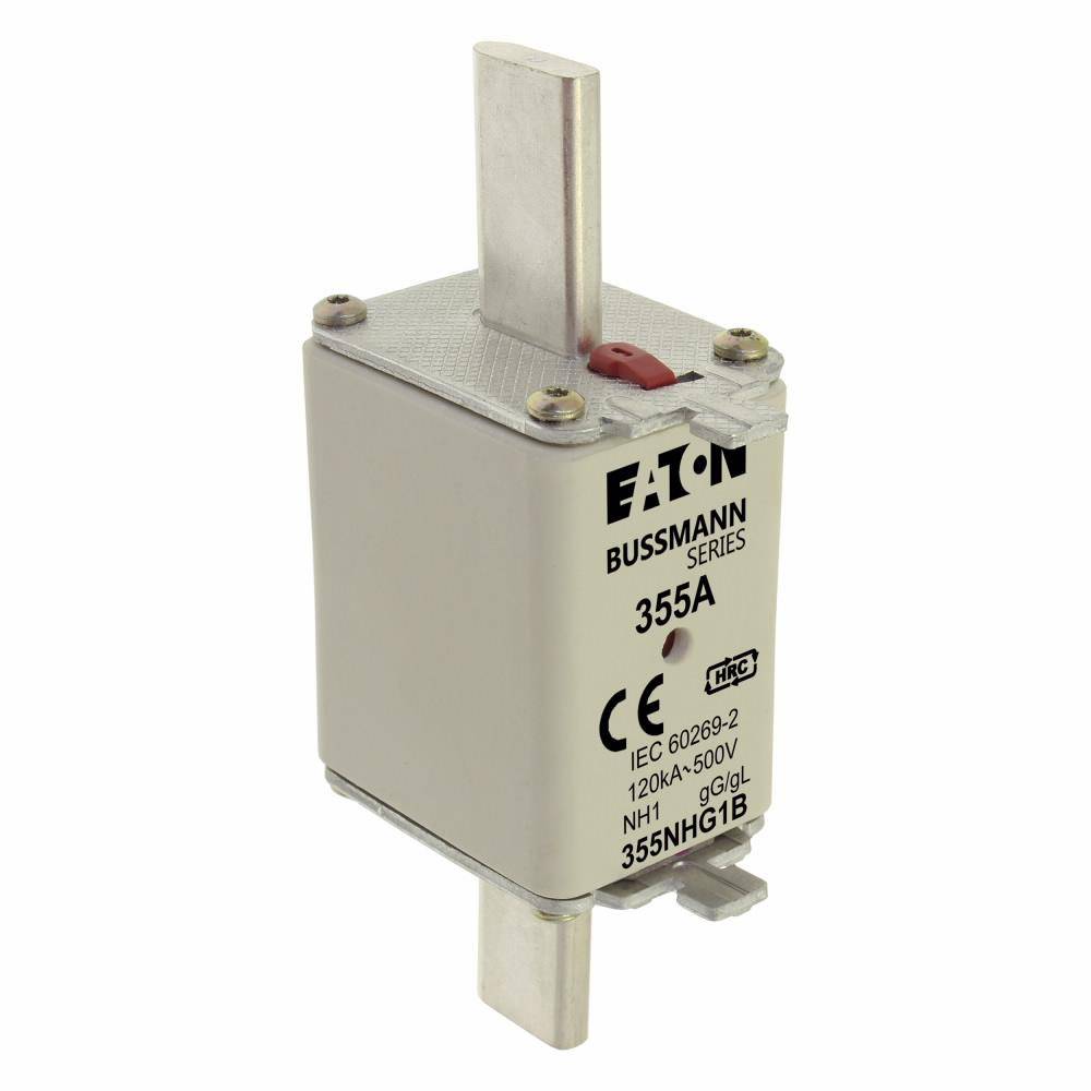 Bussmann 355NHG1B Size 1 Dual Indicator Low Voltage NH Fuse Link, 440 V, 355 A, For Use With Class C/gG/gL Fuse, Ceramic