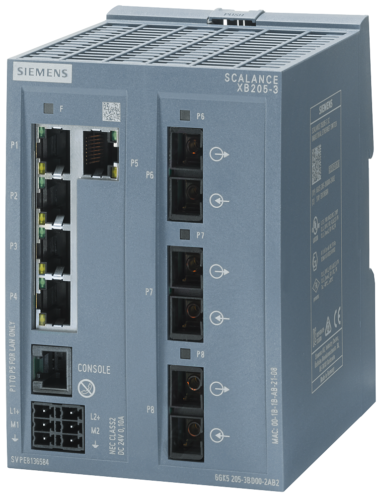 Siemens SCALANCE 6GK52053BD002AB2 XB205-3 SC Managed IE Switch, RJ-45 Port, Telnet/HTTP/HTTPS/TFTP/FTP/GMRP/DCP/LLDP/SNMP v1/SNMP v2/SNMP v3/IGMP Protocol