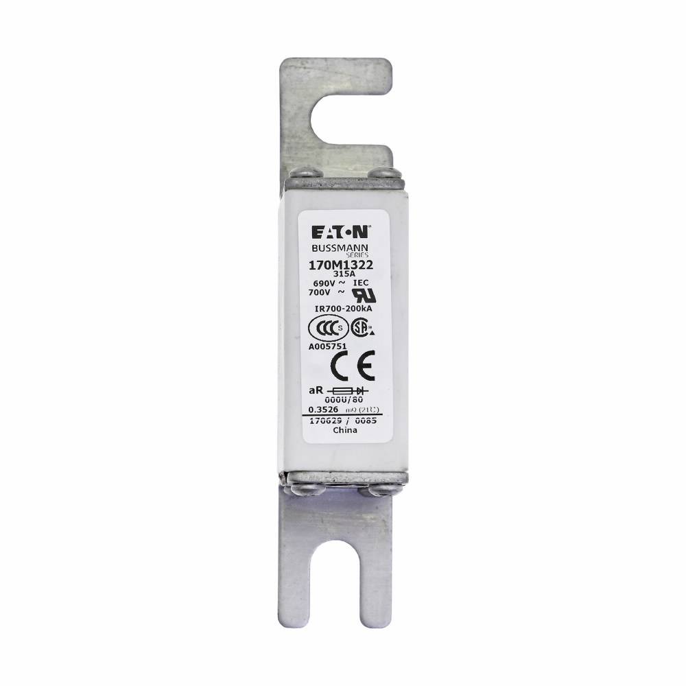 Bussmann 170M1322 Type U/80 High Speed Fuse, 315 A, 690 VAC, 200 kA Interrupt, Class: aR, Square Body