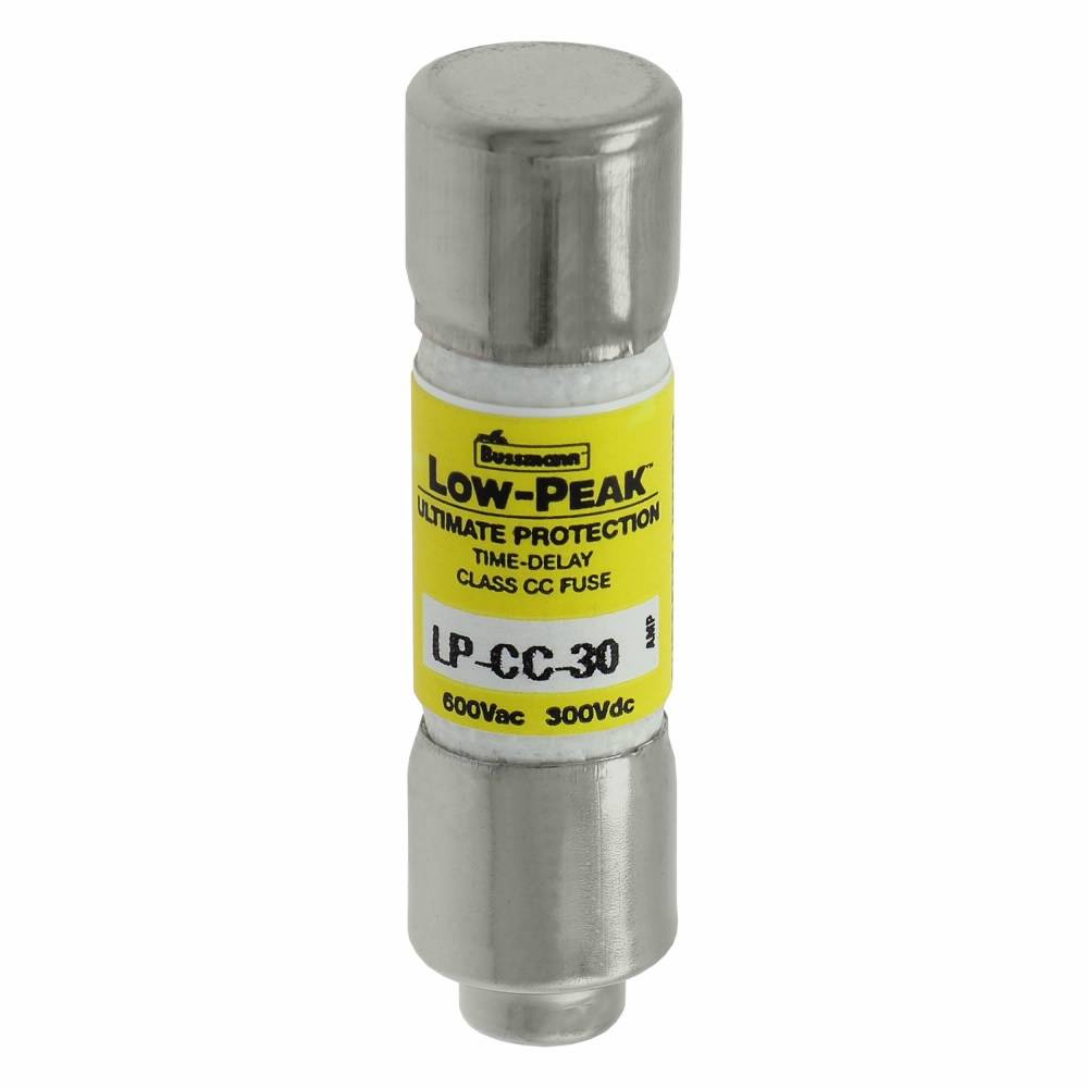 Bussmann Low-Peak™ LP-CC-30 Current Limiting Time Delay Fuse, 30 A, 600 VAC/300 VDC, 20/200 kA Interrupt, CC Class, Cylindrical Body