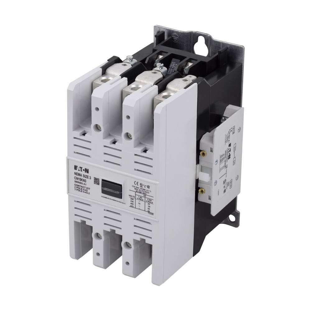 EATON CN15KN3A Freedom 3-Phase K-Frame Non-Reversing NEMA Contactor With Steel Mounting Plate, 110/120 VAC V Coil, 90 A, 1NO Contact, 3 Poles