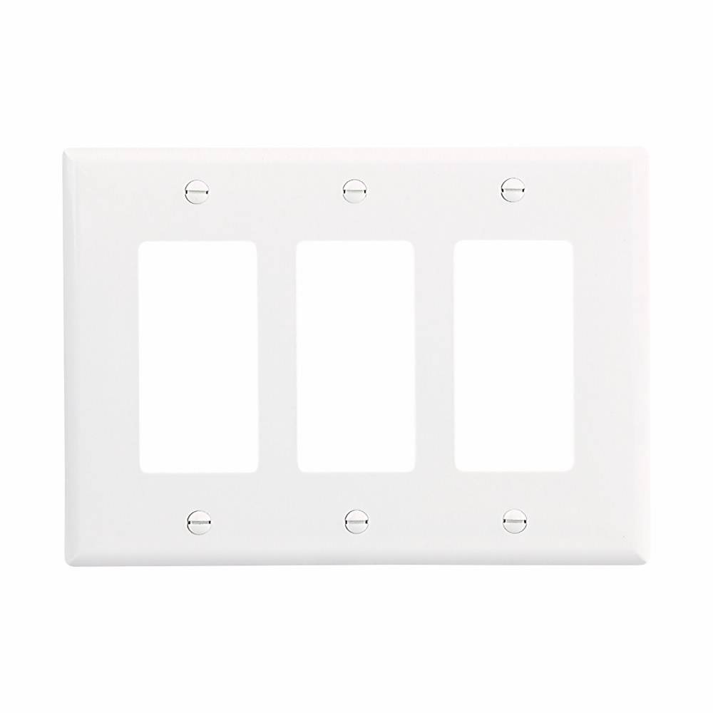 EATON Arrow Hart™ Eaton Wiring Devices PJ263W PJ Series Mid-Sized Decorator Wallplate, 3 Gangs, 4.87 in H x 6.75 in W, Polycarbonate/Thermoplastic, White