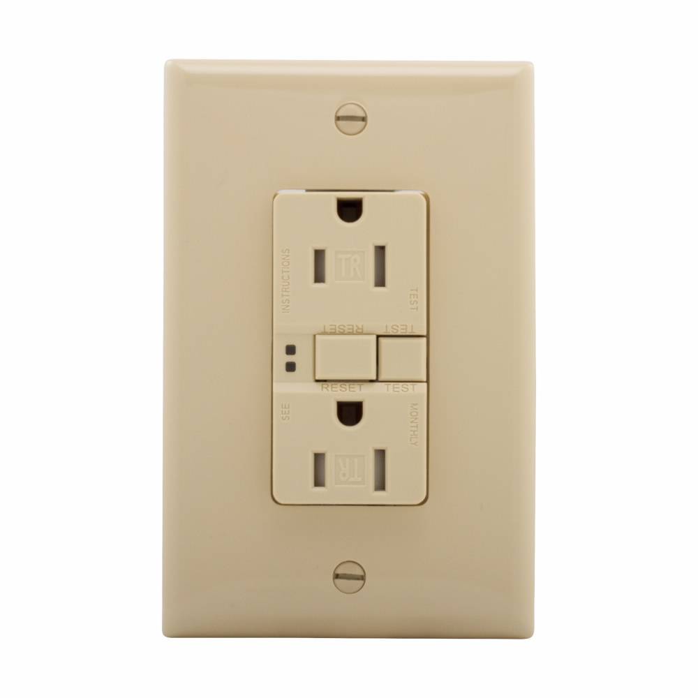 EATON Eaton Wiring Devices TRSGF15V-M Duplex Self-Test Tamper-Resistant GFCI Receptacle, 125 VAC, 15 A, 2 Poles, 3 Wires, Ivory
