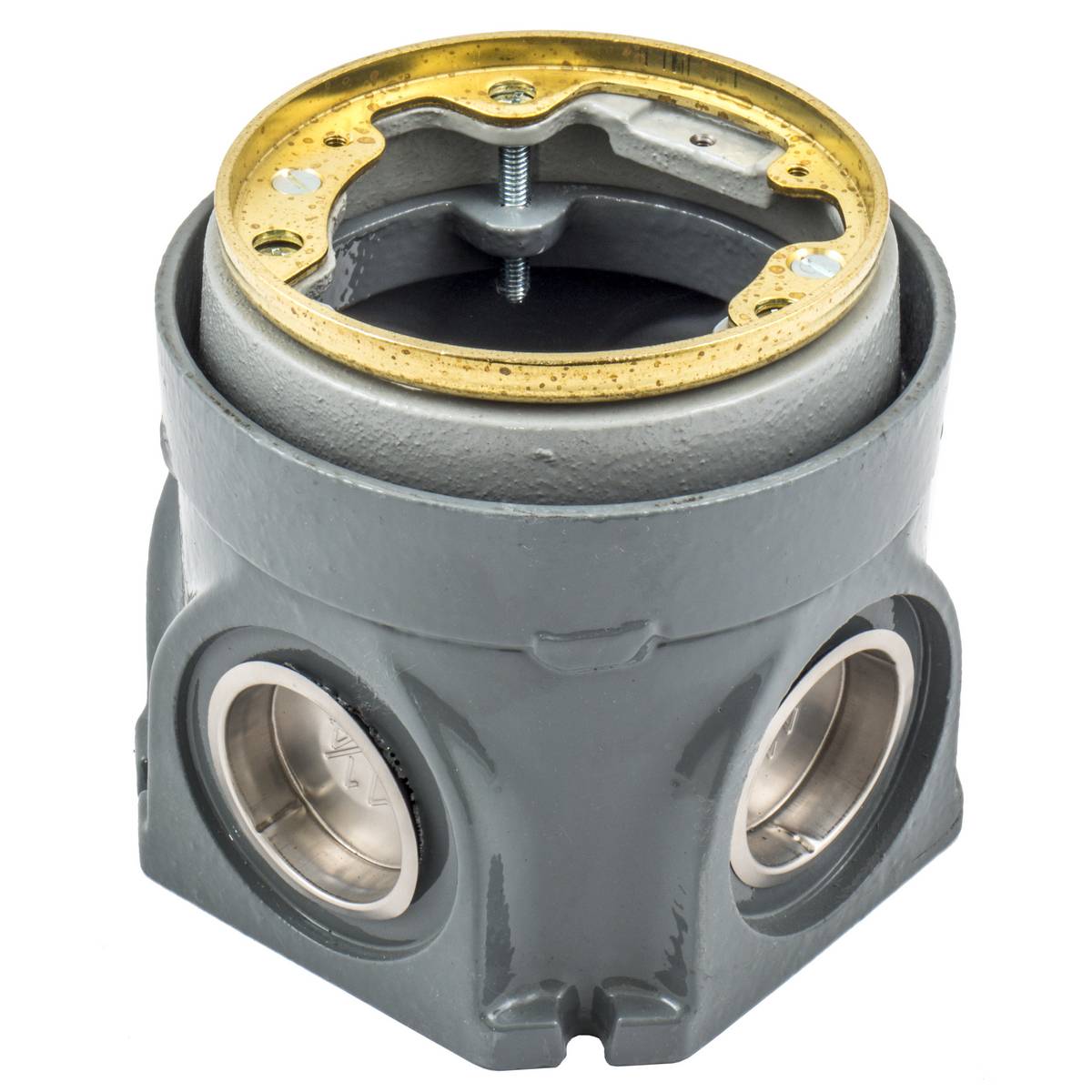 Wiring Device-Kellems B2506 B25 Fully Adjustable Standard Sized Floor Box, Cast Iron, 50.8 cu-in Capacity, 1 Gangs, (4) Knockouts, 5 in L x 4.66 in W x 4.75 in H