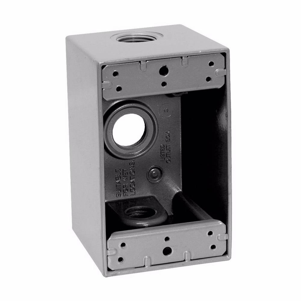 Crouse-Hinds TP7078 Corrosive-Resistant Deep Weatherproof Outlet Box With Lug, Die Cast Aluminum, 24 cu-in Capacity, 1 Gang, 3 Outlets, 2-7/8 in W x 2-5/8 in D x 4-4/16 in H