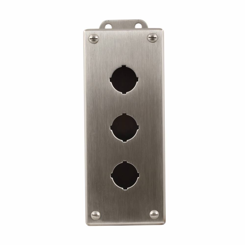 EATON 10250TN35 3-Element Heavy Duty Oil/Watertight Pushbutton Enclosure, 9.9 in L x 5.9 in W, NEMA 4/4X/12 NEMA Rating, 304 Stainless Steel