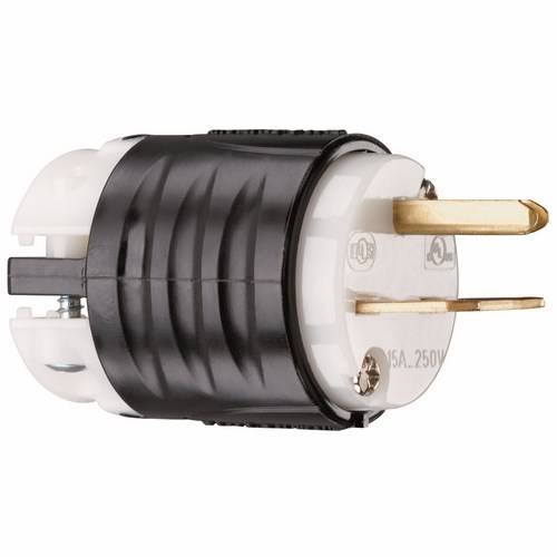 Pass & Seymour® PS5666-X Wire Grounding Straight Blade Plug, 250 VAC, 15 A, 2 Poles, 3 Wires, Black/White