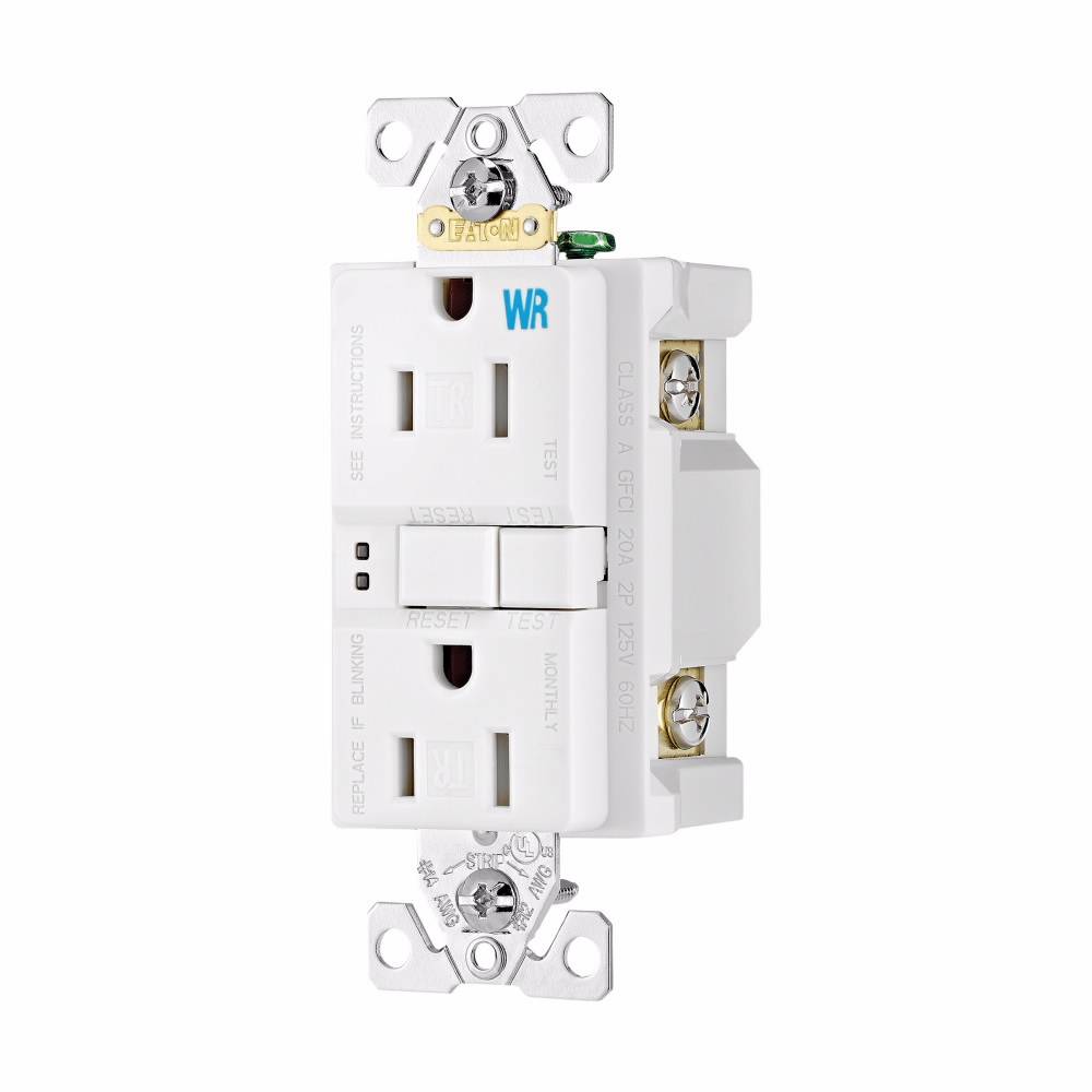 EATON Arrow Hart™ Eaton Wiring Devices TWRSGF15W Duplex Self-Test Tamper Weather-Resistant GFCI Receptacle, 125 VAC, 15 A, 2 Poles, 3 Wires, White