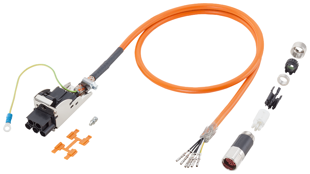 Siemens MOTION-CONNECT® 500 6FX50025CN011AA5 Pre-Assembled Basic Power Cable, 600/1000 VAC, (4) 1.5 sq-mm Bare Copper Conductor, 0.5 m L