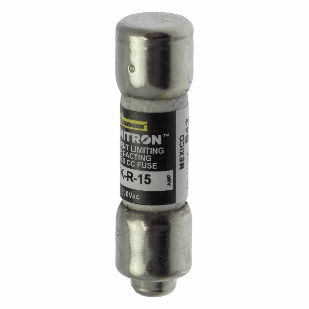 Bussmann Limitron™ KTK-R-15 Current Limiting Fast Acting Fuse, 15 A, 600 V, 200 kAIC Interrupt, CC Class, Cylindrical Body