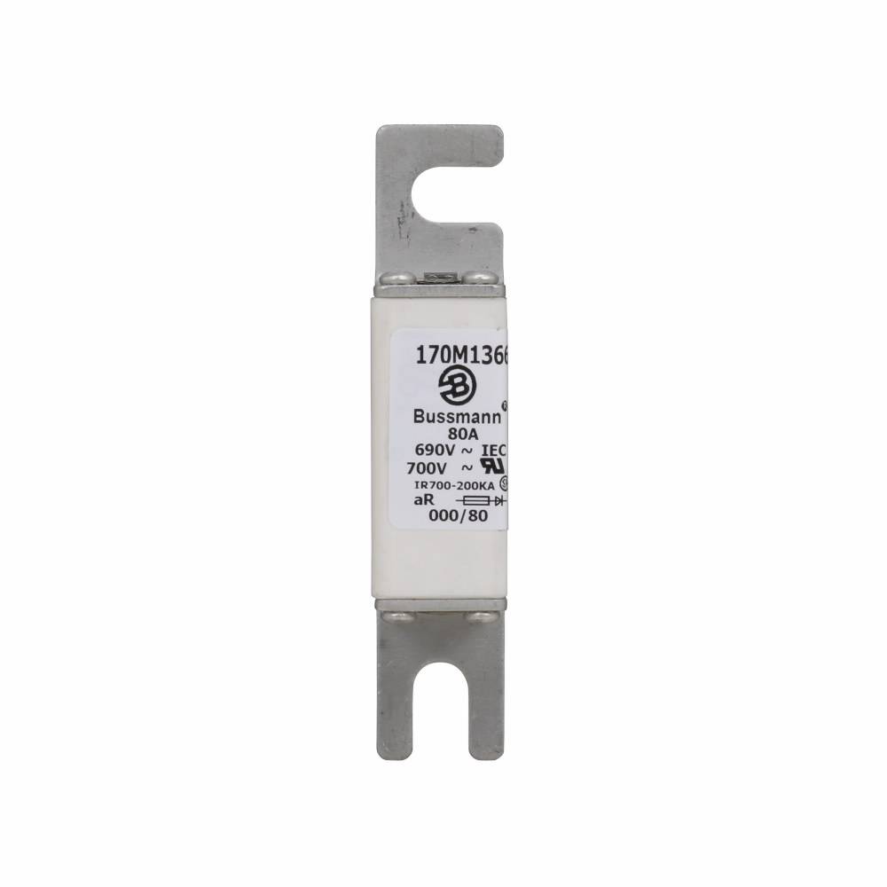 Bussmann 170M1366 Type 80 High Speed Fuse, 80 A, 690 VAC, 200 kA Interrupt, Class: aR, Square Body