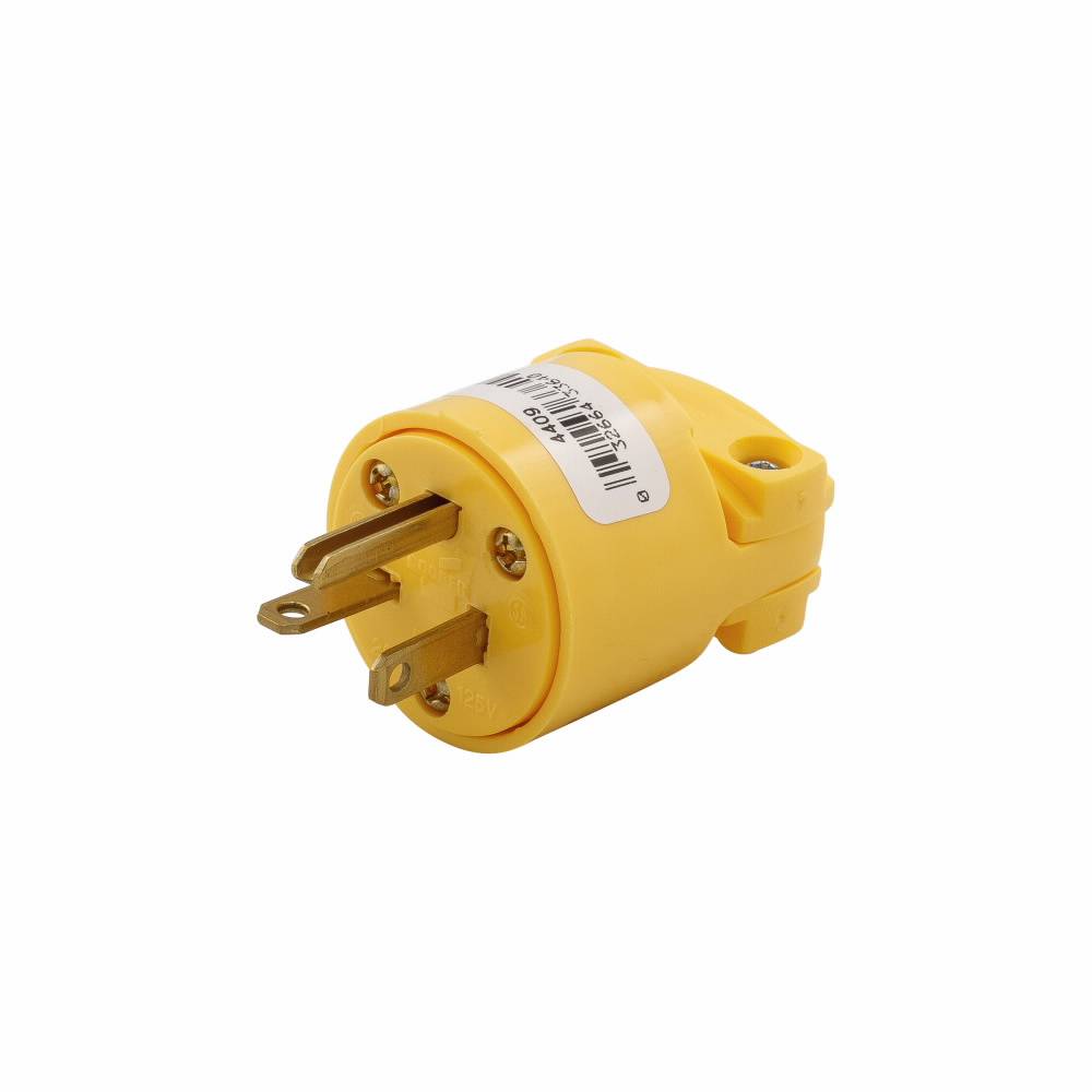 EATON Arrow Hart™ Eaton Wiring Devices 4409-BOX Grounding Straight Blade Plug, 250 VAC, 20 A, 2 Poles, 3 Wires, Yellow