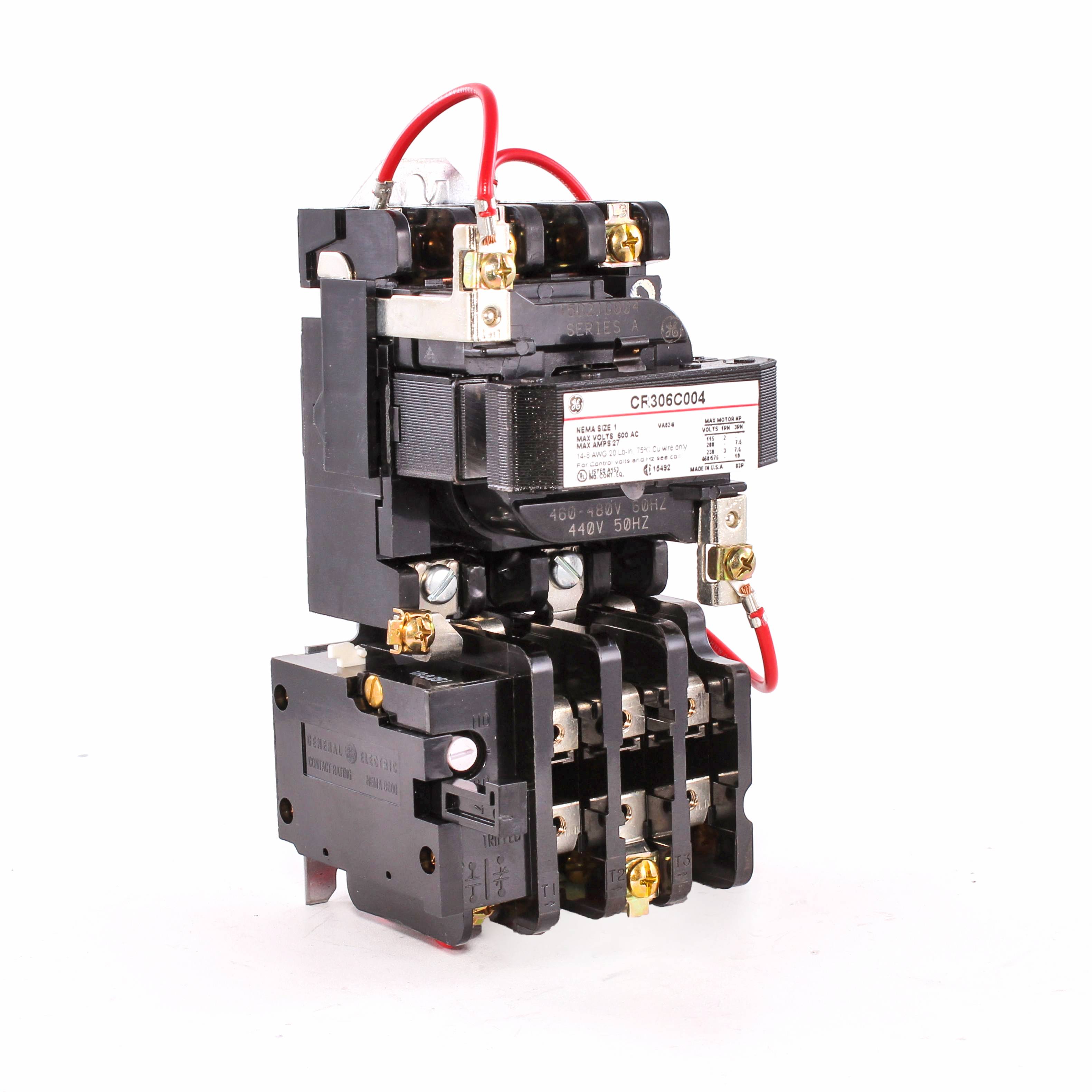 GE CR306C004 Full Voltage Non-Reversing Non-Combination NEMA Magnetic Starter, 440 VAC at 50 Hz, 460 to 480 VAC at 60 Hz V Coil, 3 Poles, Open Enclosure