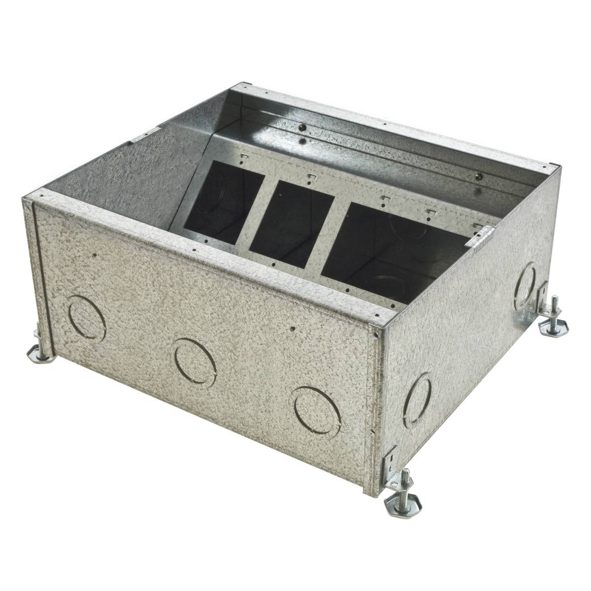 Wiring Device-Kellems CFB11G4 CFB11G Semi Adjustable Shallow Recessed Standard Sized Floor Box, Stamped Steel, 25.5 cu-in/Compartment Capacity, 11 Gangs, (19) Knockouts, 13.5 in L x 12.16 in W x 4.08 in H