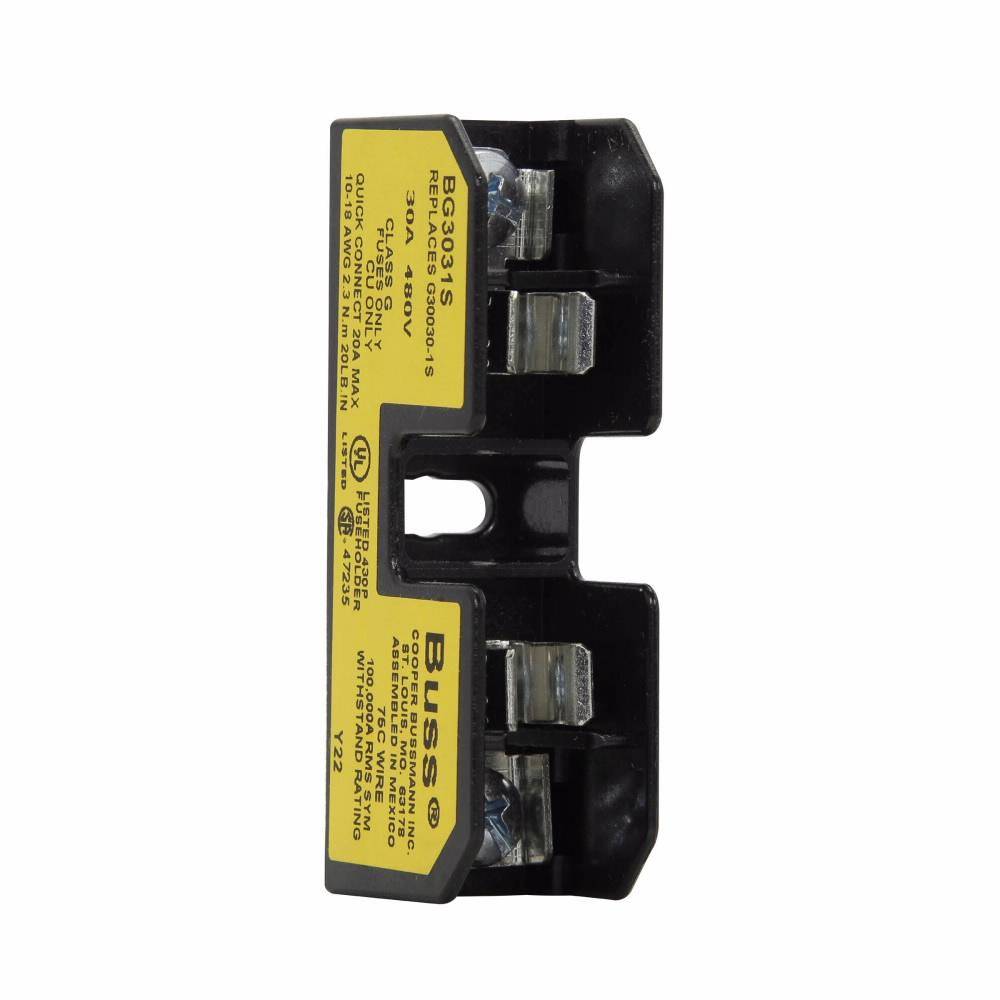 Edison BG3031S Open Style Fuse Block, 480 VAC/VDC, 25 to 30 A, Class: G, 14 to 10 AWG Wire, 1 Pole