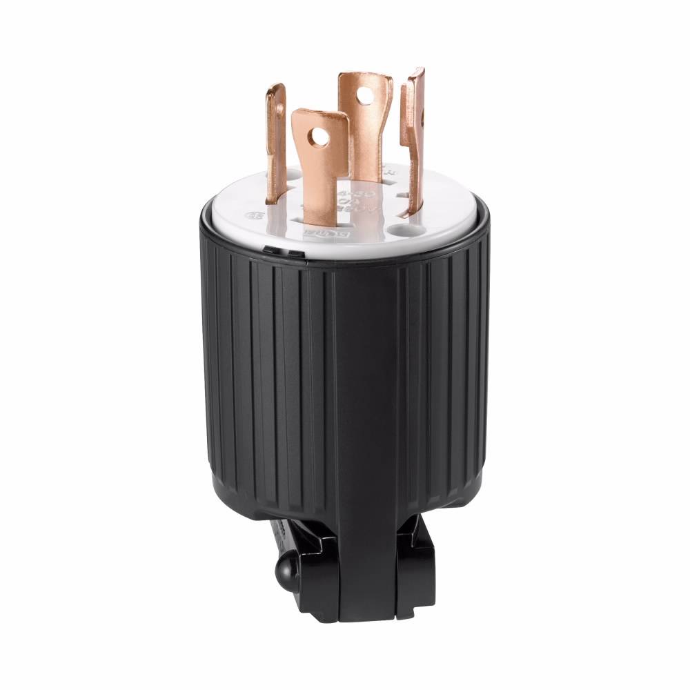 EATON Eaton Wiring Devices Arrow Hart™ L1430P Grounding Straight Locking Plug, 125/250 VAC, 30 A, 3 Poles, 4 Wires, Black/White
