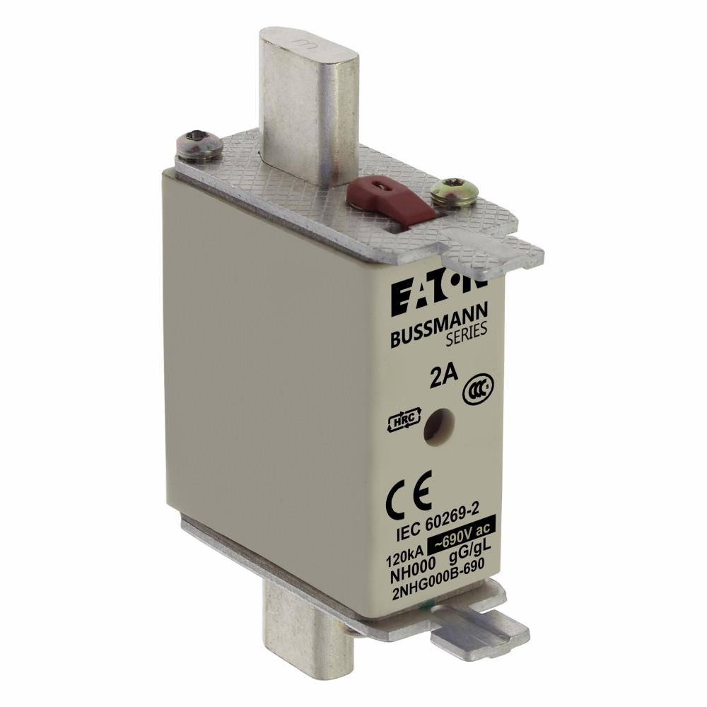 Edison 2NHG000B-690 Fuse Link With Metal Gripping Lug, 690 VAC, 2 A, For Use With Class gG/gL 000 Size Fuse