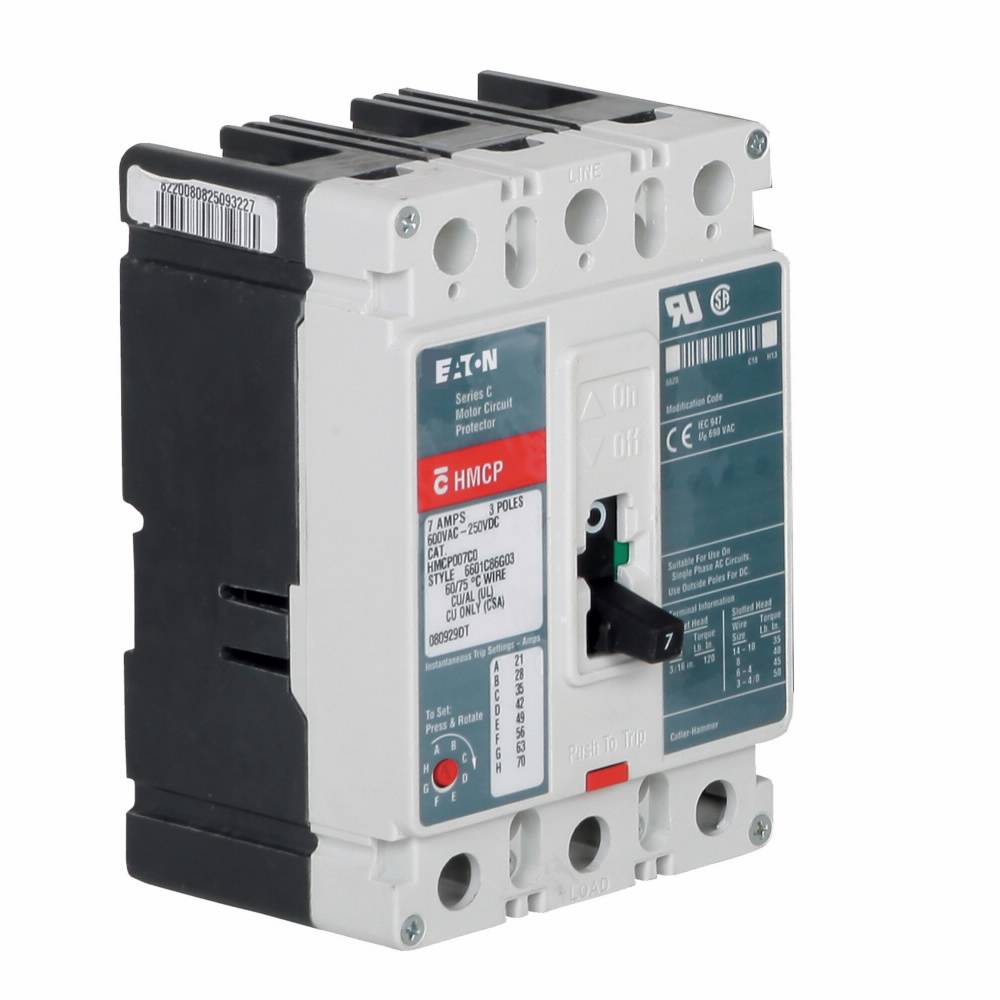 EATON HMCP100L3C C Series Type HMCP Motor Circuit Protector, 600 VAC, 250 VDC, 100 A, 3 Poles, Magnetic Trip
