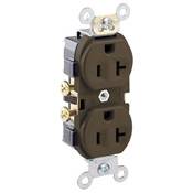 Leviton® CR20 1-Phase Duplex Indented Face Self-Grounding Straight Blade Receptacle, 125 VAC, 20 A, 2 Poles, 3 Wires, Brown