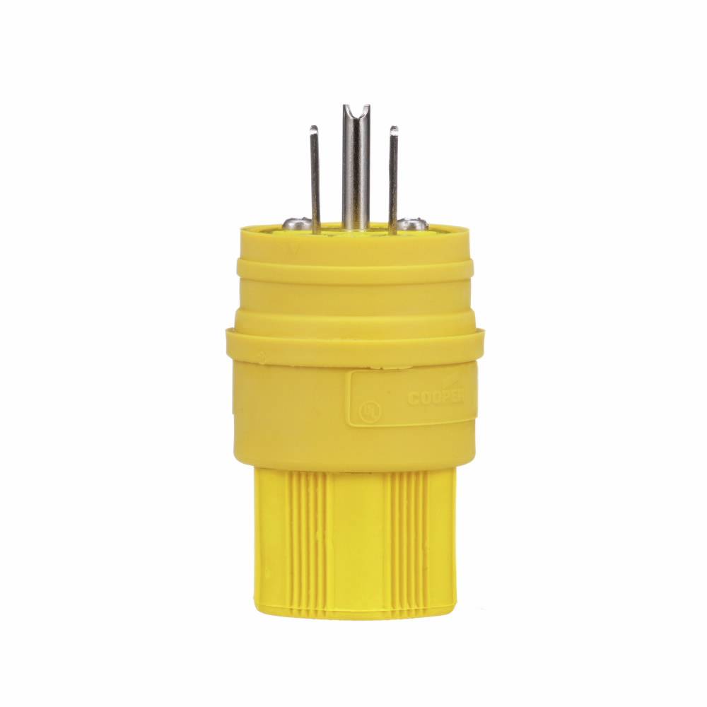 EATON Arrow Hart 14W47 Grounding Watertight Straight Blade Plug, 125 VAC, 15 A, 2 Poles, 3 Wires, Yellow