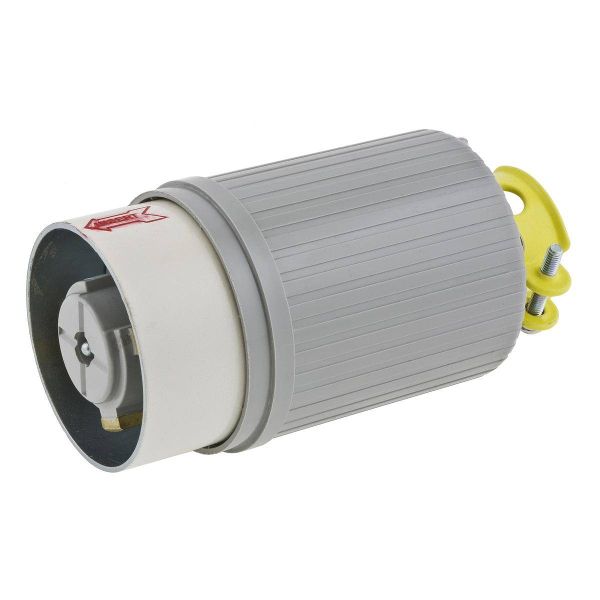 Wiring Device-Kellems HBL25525 Grounding Portable Standard Sized Shrouded Cord Mount Locking Male Plug, 250 VAC, 50 A, 2 Poles, 3 Wires, Gray