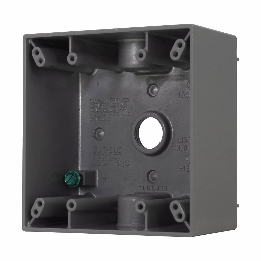 Crouse-Hinds TP7086 Corrosion-Resistant Weatherproof Outlet Box, Die-Cast Aluminum, 30.5 cu-in Capacity, 2 Gangs, 3 Outlets, 4-5/8 in W x 2 in D x 4-9/16 in H