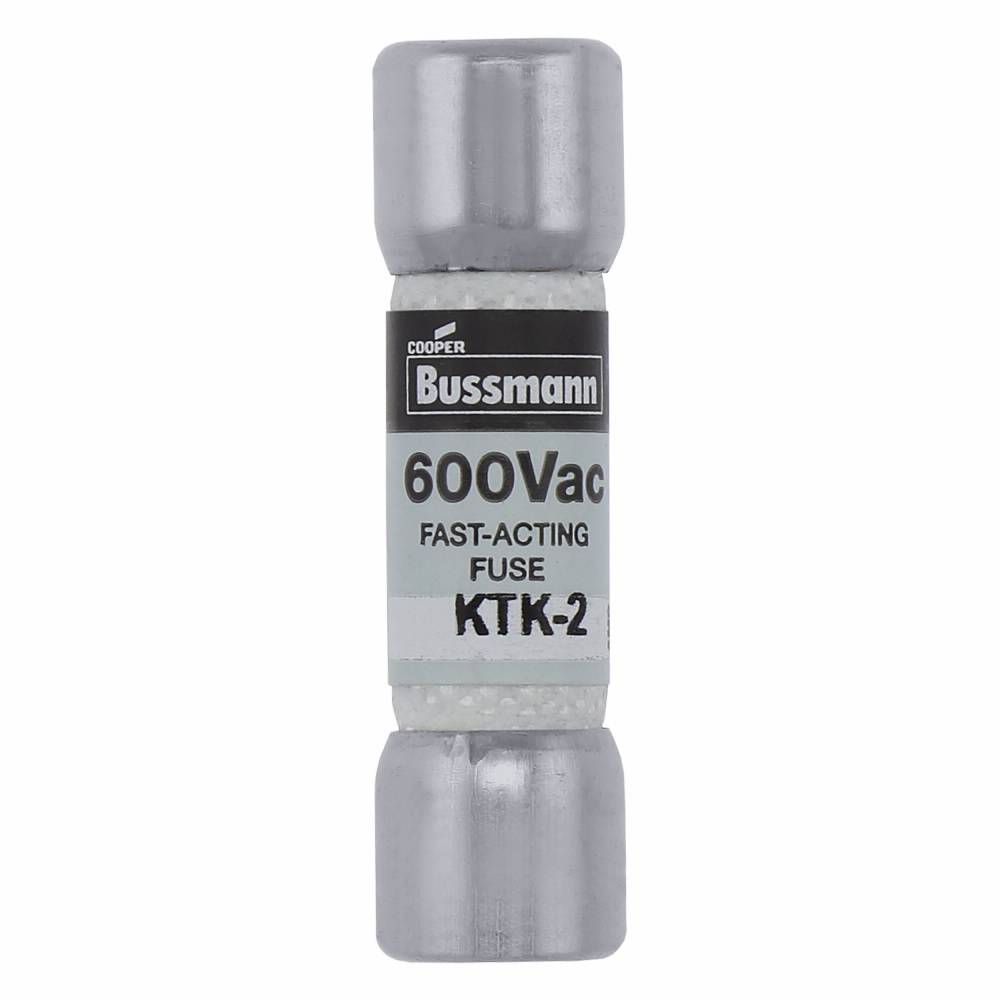 Bussmann Limitron™ KTK-2 Fast Acting Midget Fuse, 2 A, 600 VAC, 100000 A Interrupt, Class: Supplemental, Cylindrical Body